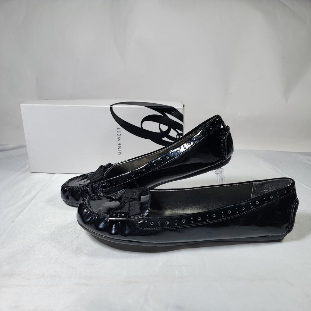 West WNCICI Women 8.5M Black Patent Loafers Bow Ballet Flats Slip On New In Box